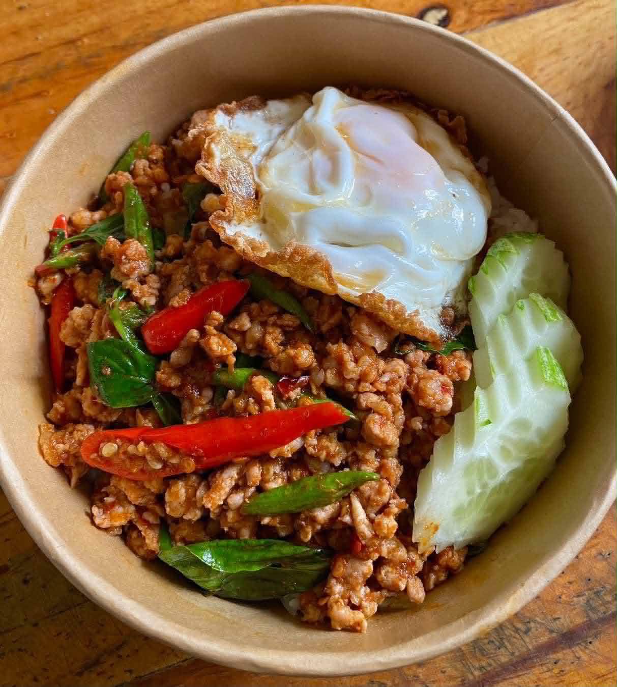 Pad Kra Pow with jasmine rice